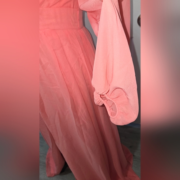 NWT Lavetir A-Line V-Neck Coral Long Sleeves Chiffon Long Dress - Picture 6 of 16